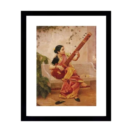 Woman Playing Sitar In Courtyard