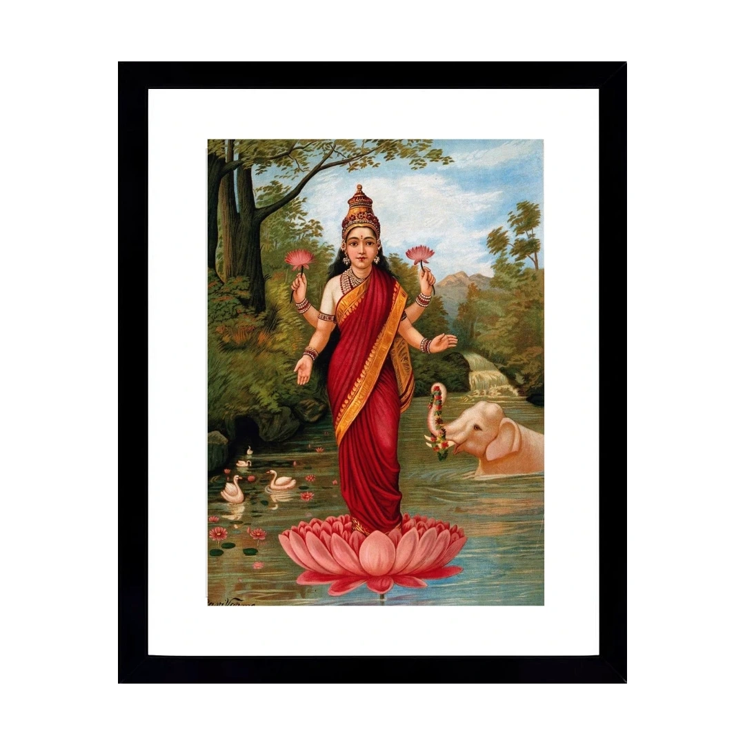 Lakshmi On Lotus With Elephant