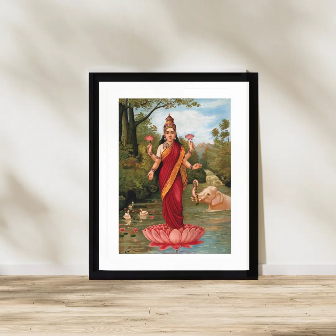 Lakshmi On Lotus With Elephant - Image 2
